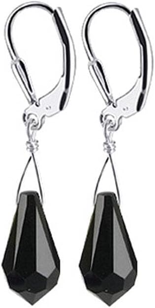 Teardrop Shaped Austrian Crystal Handmade 925 Sterling Silver Leverback Drop Earrings