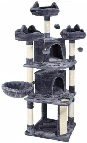 Yaheetech Arbre a Chat Geant 175 cm Design avec Griffoir, Tour de Jeux avec 2 Grottes Spacieux 3 Plateformes Planche à Gratter Gris Foncé 55,5 × 55,5 × 175 cm Gris Foncé