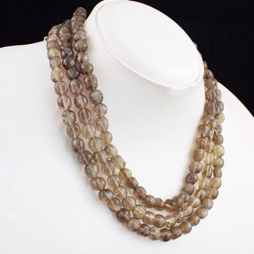 Untreated 653 Cts Natural 3 Strand Smoky Quartz Beads Womens Necklace CHIK_NECKLACE-30012