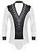 iiniim Mens Sparkly Rhinestones Leotards V Neck Long Sleeve Satin Patchwork Bodysuit for Latin Dance White X-Large