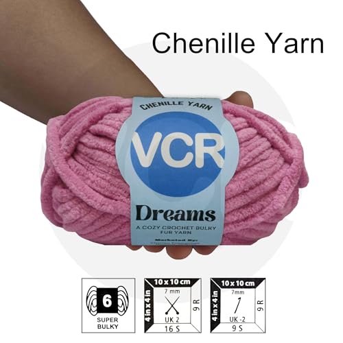 Image of VCR Light Deep Pink, 100 Grams Hank, 60 Meters Length, Premium Polyester Ball for Crochet and Knitting, Pack of 1 Yarn, Soft and Bulky Fur Suitable for DIY