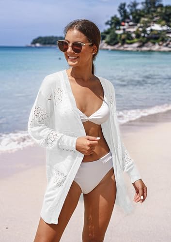 Image of GRECERELLE Lightweight Cardigan Sweaters for Women Crochet Knit Open Front Long Sleeve Loose Casual Boho Summer Beach Coverup