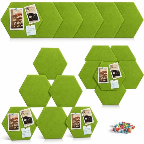 Image of Quiet Canvas Hexagon Pinboard, 1x1 ft, Pack of 8, 50 PushPins, (Green)