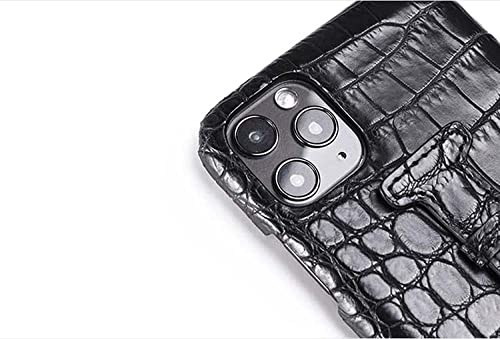 Étui en cuir de crocodile pour iPhone 14 Plus coque luxe noire