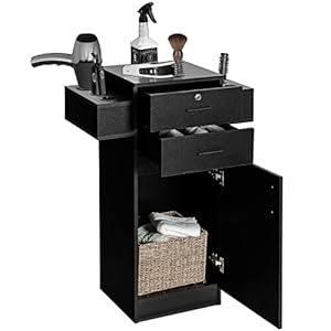 LOKO Beauty Salon Storage Cabinet for Hair Stylist, Barber Salon Station with 6 Dryer Holders, 1 Lockable Drawer, 1 Cabinet & Anti-toppling Device, Spa Equipment Barber Station for Spa & Salon