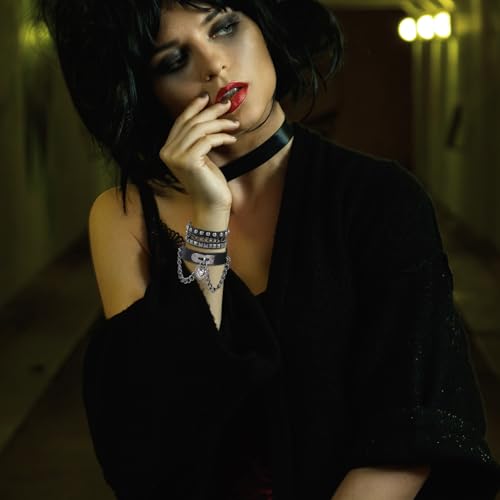 Grevosea Rivet Bracelet, Multilayer Heart Pendant Leather Punk Bracelet, Adjustable Black Cuff with Rivet Studs Chain Wristband for Rock Sports4