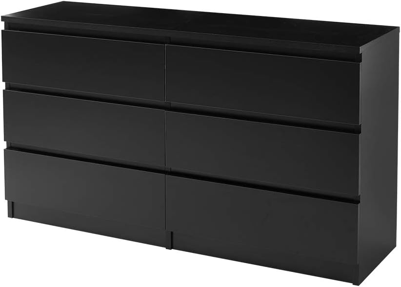 Wooden 3/4/5/6 Chest Of Drawers with Metal Runner Modern Bedroom Bedside Storage Cabinet Unit for Hallway Living Room (Black, 6 Drawers)