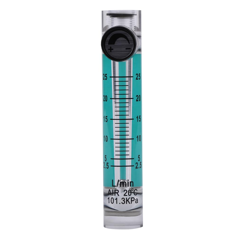 Lazmin112 Débitmètre de gaz d'air d'oxygène, débitmètre de tube de 2,5 à 25 LPM 8 mm pour gaz liquide avec vanne de contrôle
