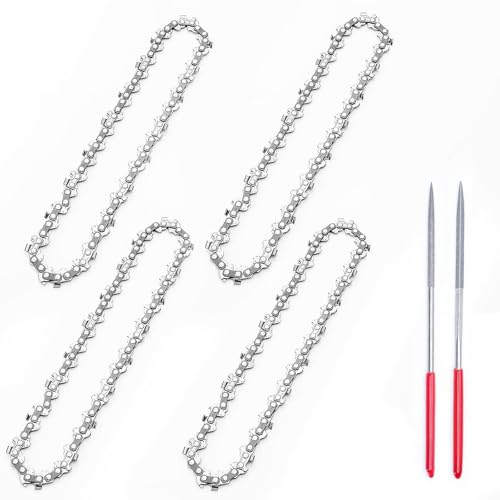 Cadena de repuesto para motosierras mini de 6 - Pack de 4 - Grosor .043 (1.1 mm) - Paso 1/4 LP - 36 eslabones. Compatible con SEESII y todas las motosierras mini de 6. Lima para afilar incluida
