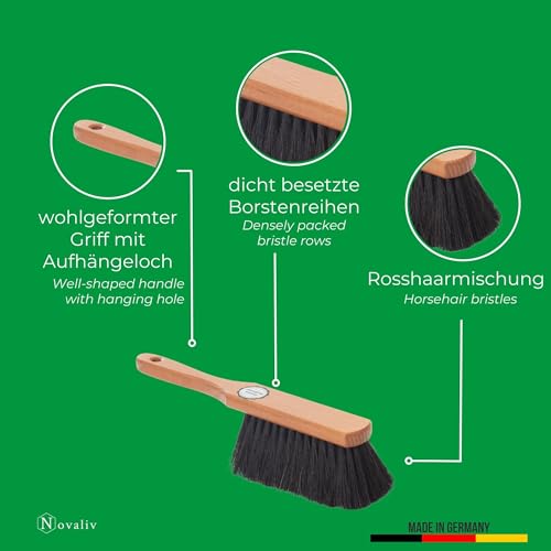 Novaliv 2X Mischung ROSSHAAR Handfeger Set Besen weiche Borsten - Mix Rosshaar Handfeger Auto Besenbürste - Idealer Schneebesen Auto Rosshaarbesen Mix Schrankbesen Naturborsten Hand Brush Handkehrer