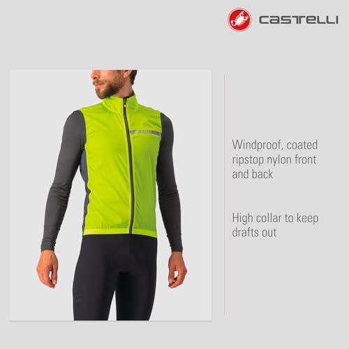 Castelli Colete masculino elástico Squadra, à prova de vento, comprimento total, com gola alta para