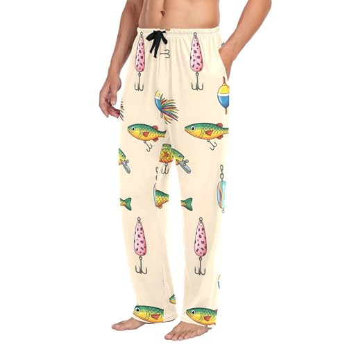 Men's Pajama Bottom Fishing Lures and Baits Cotton Pajama Pants Drawstring Sleepwear Long Pants Pockets4