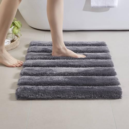 Tapis de bain lavable en machine polyester gris 17x24