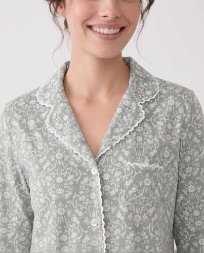 Image of Laura Ashley Women's Plush Knit Pajamas 2 Piece Ultra Soft Brushed Long Sleeve Button Down Top and Pants Sleepwear Set