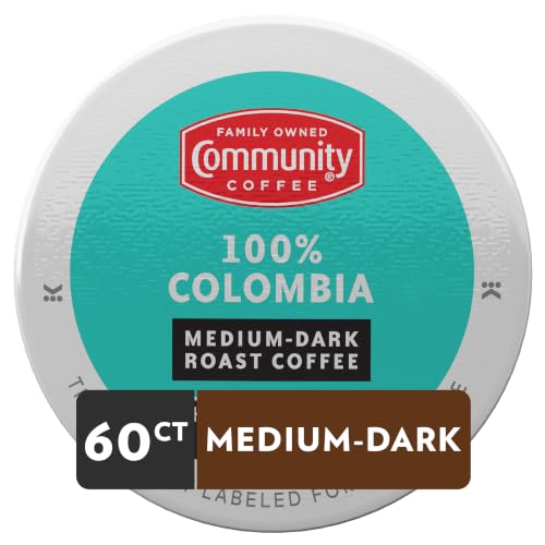 Image of Community Coffee 100% Colombia 60 Count Coffee Pods, Medium Dark Roast, Compatible with Keurig 2.0 K-Cup Brewers, 10 Count (Pack of 6)