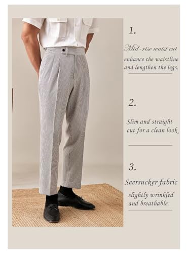 Men's Seersucker Suit Pants Classic Gurkha Dress Pant Casual Summer Beach Lightweight Trousers2