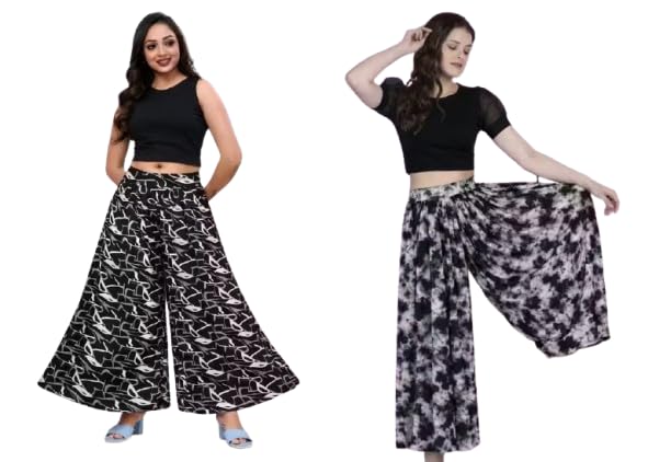 THE SAHIA Women Flared Palazzo Pants Combo Pack of 2 Black & White Printed Palazzo for Women Comfortable - Review, Price and Buying Guide