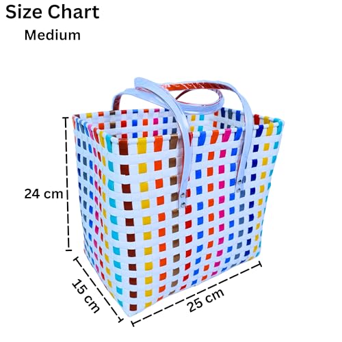 Image of Hand Made Multipurpose Plastic Basket with Lid | Eco-Friendly, Washable, Rust-Free Storage Basket for Kitchen, Picnic, Toys, Travel, Office | Lightweight basket (White with Orange, M)