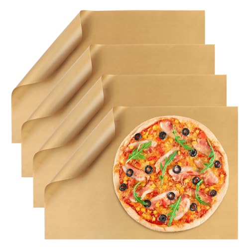 Loiluliy Dauerbackfolie, 4 Stück Wiederverwendbares Backpapier Braun Teflon(32 x 46 cm) Hitzebeständig bis 260°C Antihaftbeschichtet Zuschneidbar Ideal für Backofen Macarons