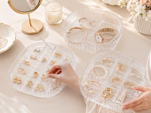 Image of Xmart India Acrylic Jewellery Organizer Box with Lid, Transparent Storage Case for Earrings, Rings, Necklaces, Bracelets and Makeup Accessories for Women and Girls (3 Layer)