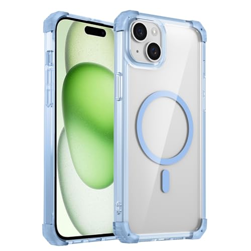 Carcasa de telefono Compatible con iPhone 15 Plus Funda magnética transparente, [no amarillenta] [Marco de cámara elevado] Funda protectora delgada a prueba de golpes Compatible with iPhone 15 Plus(Bl