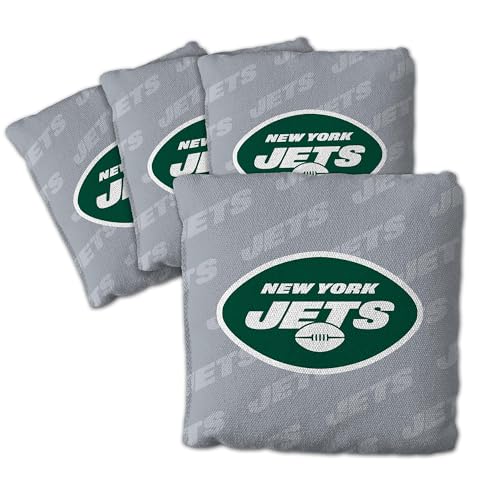 YouTheFan Officially-Licensed NFL New York Jets Set of 4 Cornhole Bags - All Weather Regulation 6” x 6” Size - 16oz Weight - Designed in USA