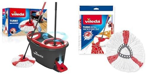 ViledaEasy Wring and Clean Turbo Microfibre Mop and Bucket Set with Turbo 2-in-1 Microfibre Mop Refill Head