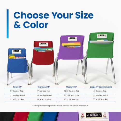 Image of Seat Sack Student Chair Storage Pocket - 17 inch, Single Pocket, Classroom Chair Organizer for Student Desks, Durable Over-the-Chair Storage, Green, 1-Pack