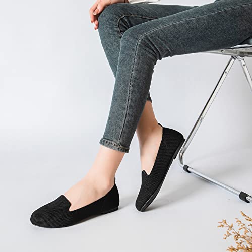 Ataiwee Women's Flat Shoes - Ladies Fashion Knitted Soft Breathable Ballet Flats.(2104007-2,Bk/Fk,8.5 M) #TOP4