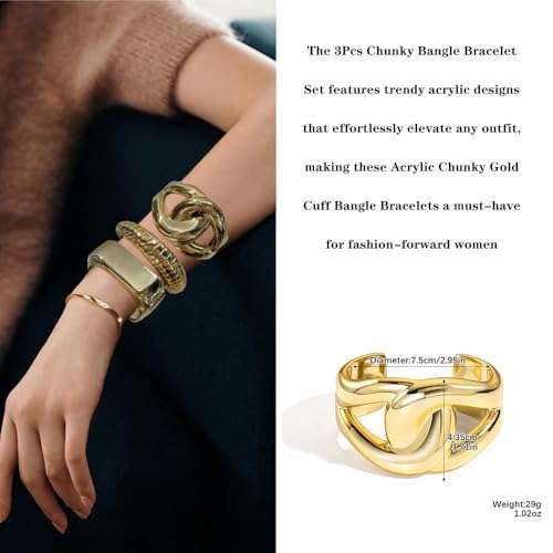 3PCS Chunky Gold Cuff Bangle Bracelets For Women Trendy Irregula Open Bangle Bracelets Set Gold Statement Minimalist Jewelry for Women4