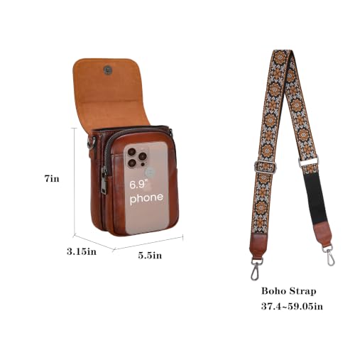 Image of HESHE Small Leather Crossbody Bag for Women RFID Phone Purse with Card Slot | Anti Theft,Genine Leather,Wide Adjustable Strap,Multi-Pocket Fits 6.9 inch Phone Trendy Shoulder Cross Body Bag for Daily,Travel