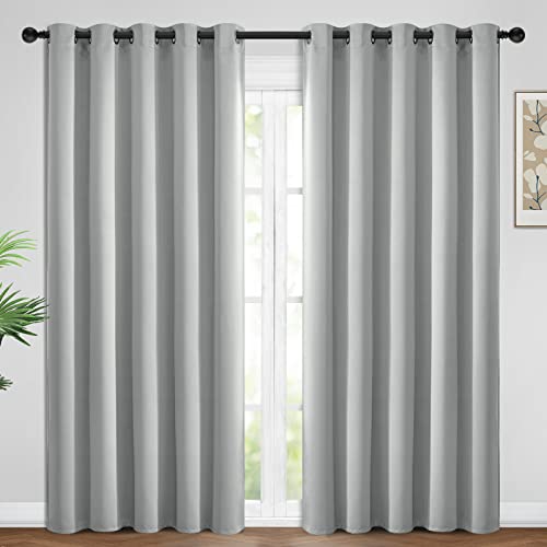 Yakamok Blackout Curtains Room Darkening Thermal Insulated Window Panels,Solid Grommet Top Drapes for Bedroom/Living Room(62Wx84L, Light Grey, 2 Panels)