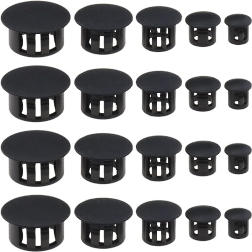 100Pcs Plastic Hole Plug Replacement Flush Type Hole Plugs Snap Furniture Fencing Post Pipe Insert End Caps Accessories Round Snap in Type Locking for Cabinets Window Frames (Black)