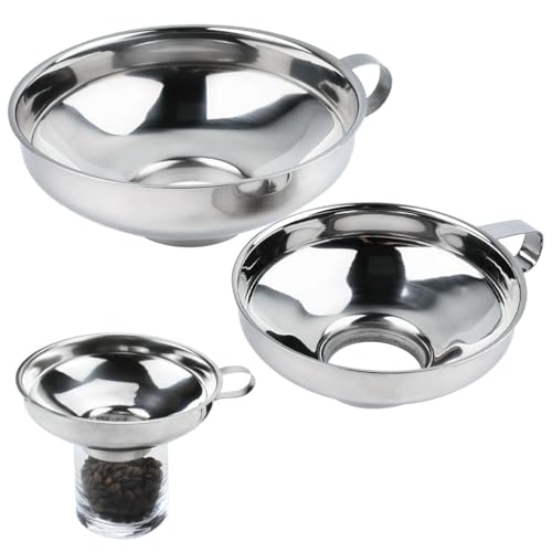 2Pack Edelstahl Marmeladentrichter Breite Öffnung Ø38mm & Ø54mm Einfülltrichter Marmelade Trichter Einmachtrichter Hochglanzpoliert Rostfrei mit Henkel für Marmelade Gewürze Öl Bohnen Umfüllen