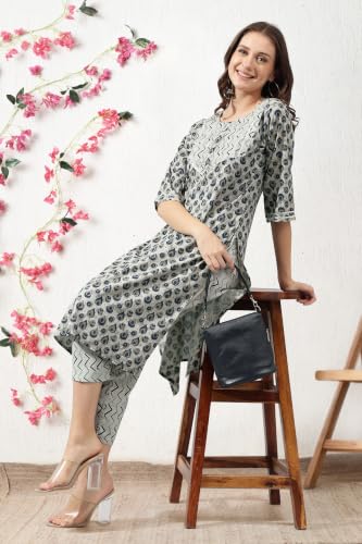 Image of MIRCHI FASHION Pure Cotton Straight Kurta Set for Women with Pant | Printed Kurta Pant Set | Ethnic Office Wear Kurta Set with Trouser