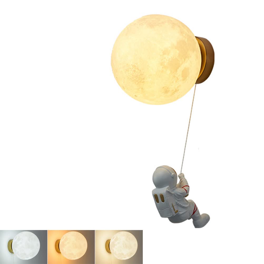 Applique Murale Astronaute LED Lune 15cm - Veilleuse Enfants 3 Températures, Lampe Chambre Pépinière Moderne