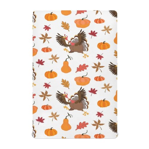 Moudou Thanksgiving Turkey Playard Sheet for Boy Girls, Soft Breathable Fitted Toddler Sheet for Standard Playard Bed Mattress, 39 x 27 x 5 Inch
