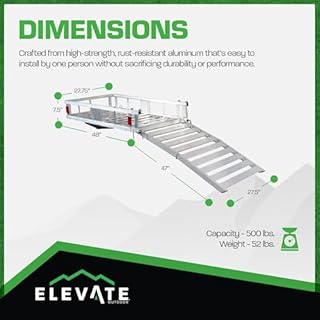 Elevate Outdoor Lightweight Aluminum Tray Premium Cargo Carrier, 47" Loading Ramp for Class III or IV 2" Hitch Receiver, Extra-Large 500 lbs Capacity