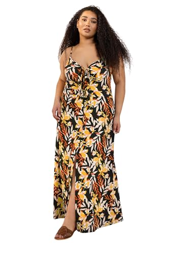 Image of Yours Curve Black & Yellow Floral Print Maxi Dress - Women's - Plus Size Curve