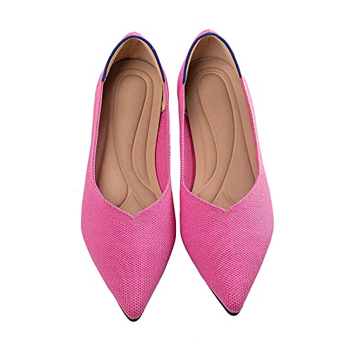 MACHSWON Women’s Ballet Dressy Flats Pointed Toe Knit Dress Shoes Slip On Casual Foldable Ballerina Walking Shoes (Rose Red, Size 5)