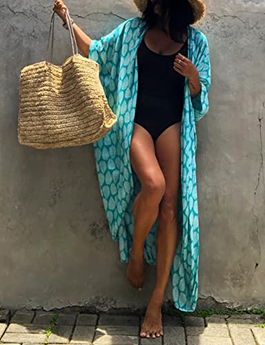 Image of Bsubseach Stylish Tie Dye Open Front Long Kimono Swimsuit Coverup for Women