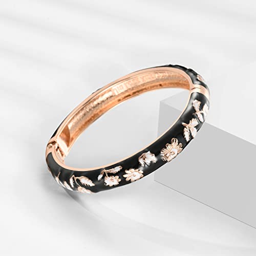 UJOY Bangles Bracelets Gorgeous Enameled Flower Cloisonne Gold Plated Indian Jewelry Sets Box for Womens Gift 55A101 black - Image 3