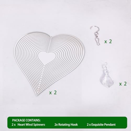 2 Pack Heart Wind Spinners Outdoor Hanging, 3D Stainless Steel Garden Decor — view 5