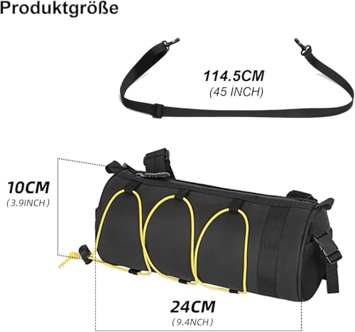 Bicycle Handlebar Bag, Multifunctional Handlebar Bag,Waterproof Handlebar Storage Bag with Shoulder Strap, for Road Bike Mountain Bike Cycling Travel (Yellow) - Image 2