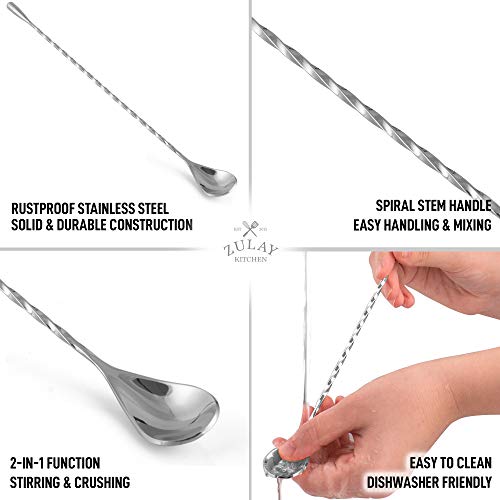 Zulay Premium 12 Inch Stainless Steel Cocktail Spoon - Long Attractive Spiral Design For Layering Drinks - Bar Spoon & Cocktail Mixing Spoon For Cocktail Shakers, Tall Cups & Pitchers (Silver) #TOP3