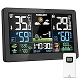 Weather Station Wireless Indoor Outdoor, Thermometer Wireless with Remote Sensor, Home Weather Station, Color Display Digital Weather Forecast, Humidity, Atomic Clock, Air Pressure for Home