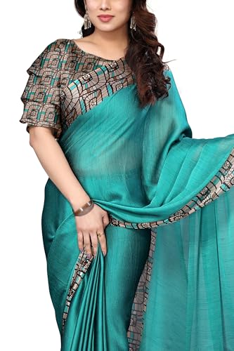 Image of MIRCHI FASHION Saree for Woman Chiffon Georgette Solid with Contrast Border | Lightweight Daily Wear Women's Sari and Printed Blouse Piece