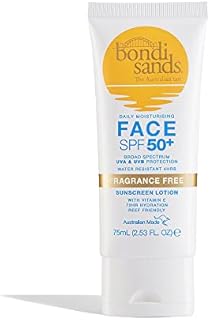 Bondi Sands Fragrance Free Face Sunscreen Lotion SPF 50+ | Gentle Formula Moisturises + Provides Broad-Spectrum Protection, Enriched with Aloe Vera and Vitamin E, Vegan + Cruelty Free | 75 mL/2.53 Oz