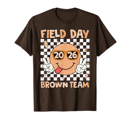 Field Day 2026 Brown Team Smile Face Sunglasses Teacher Kid T-Shirt