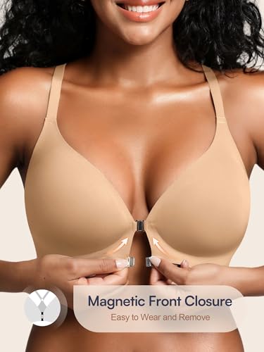 Image of Racerback Bras with Metal Magnetic Front Closure - S-XL Wireless for Women No Underwire Seamless Supportive Bralettes